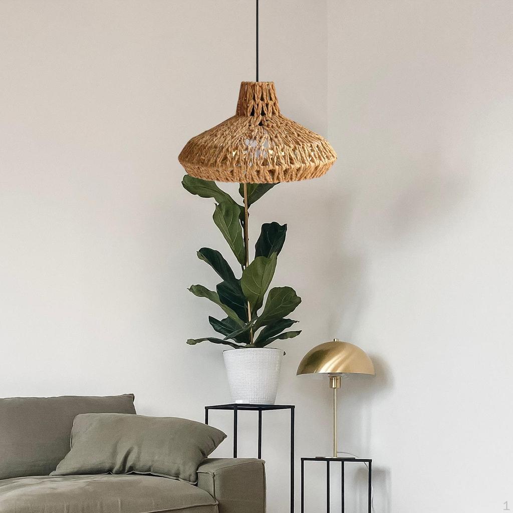 Pendant Lamp Shade Paper Rope Rattan Woven Wicker Lampshade for Kitchen Island, Bedroom, Restaurant,