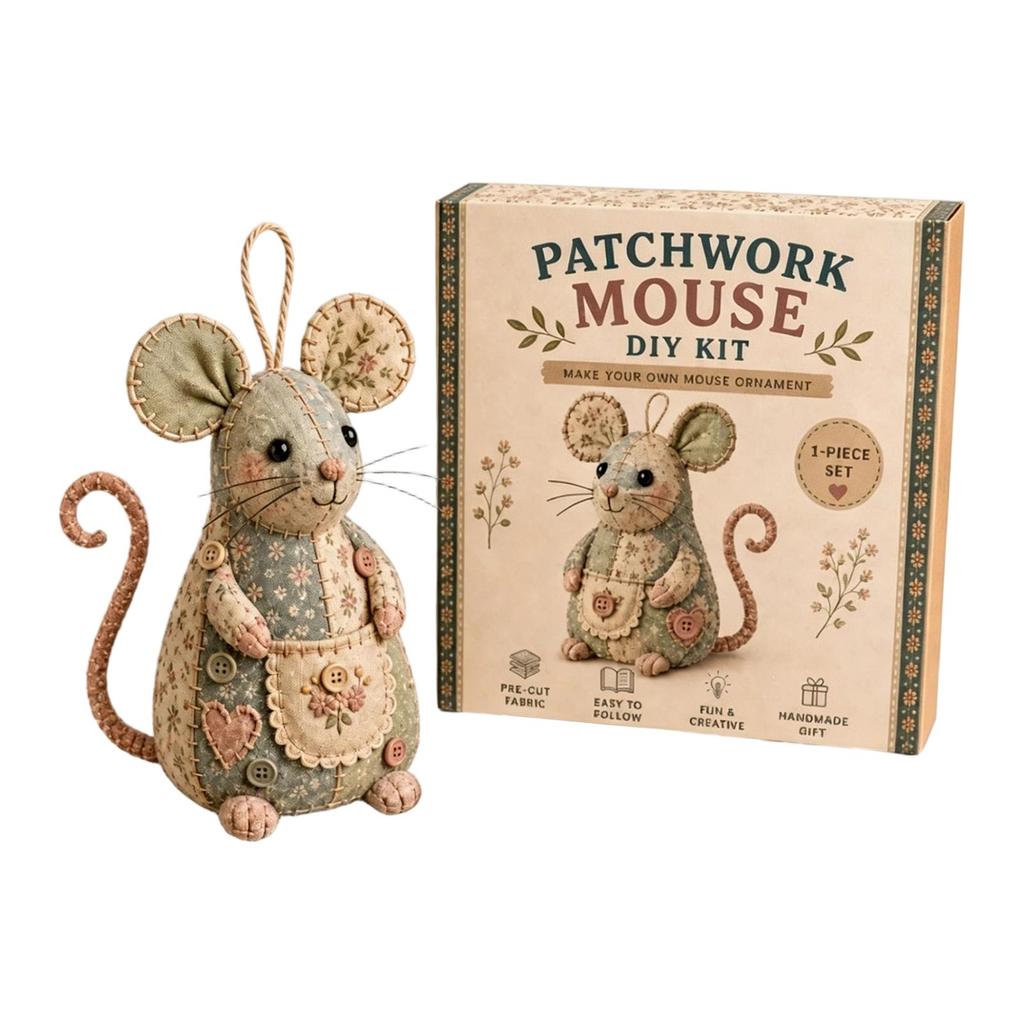 Patchwork Mouse DIY Sewing Kit with PreCut Fabric Felt Accessories Instructions for Handmade Mouse Ornament Crafting