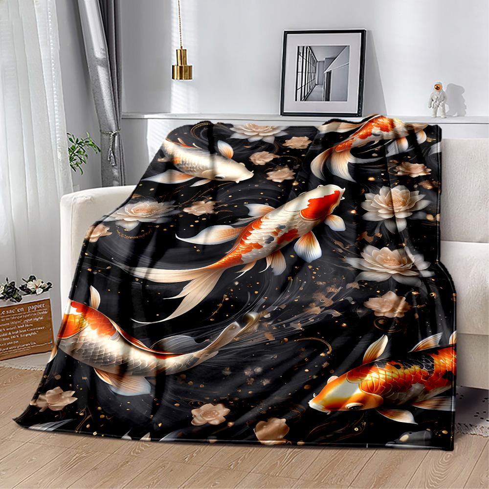 Koi Fish Lake Blanket Warmthful Decor Perfect for Chair Sofa Seaside for All Seasons Digital Print Best Holiday Gift for Friends Family