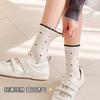 Sock Flowered Lace Socks for Spring and Summer Cotton Socks with Bows, Gray and White Mesh Breathable Women's Socks, Sweet Mid-calf Socks