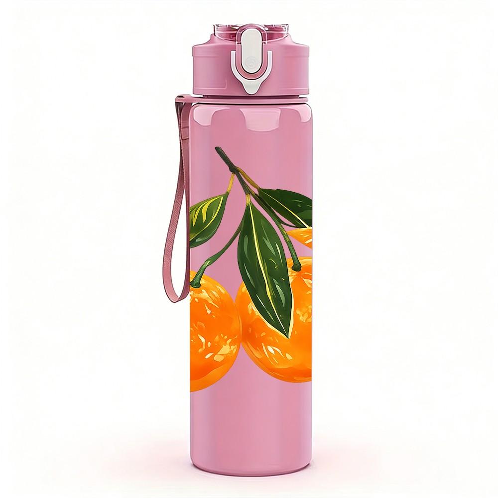 1PC Fresh Orange Citrus Fruit Watercolor Print 750ml Color Plastic Sports Water Bottle Leakproof Flip Straw Lid Suitable for Sports Office Home Use