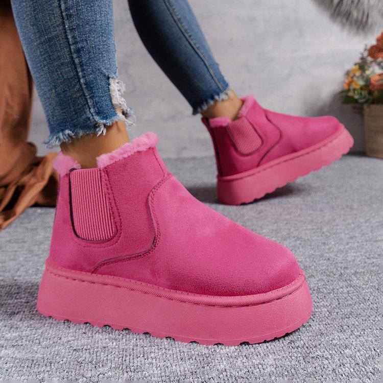Thick-Soled Flannel Snow Boots with Elastic Band: Solid Color, Casual, and Comfortable