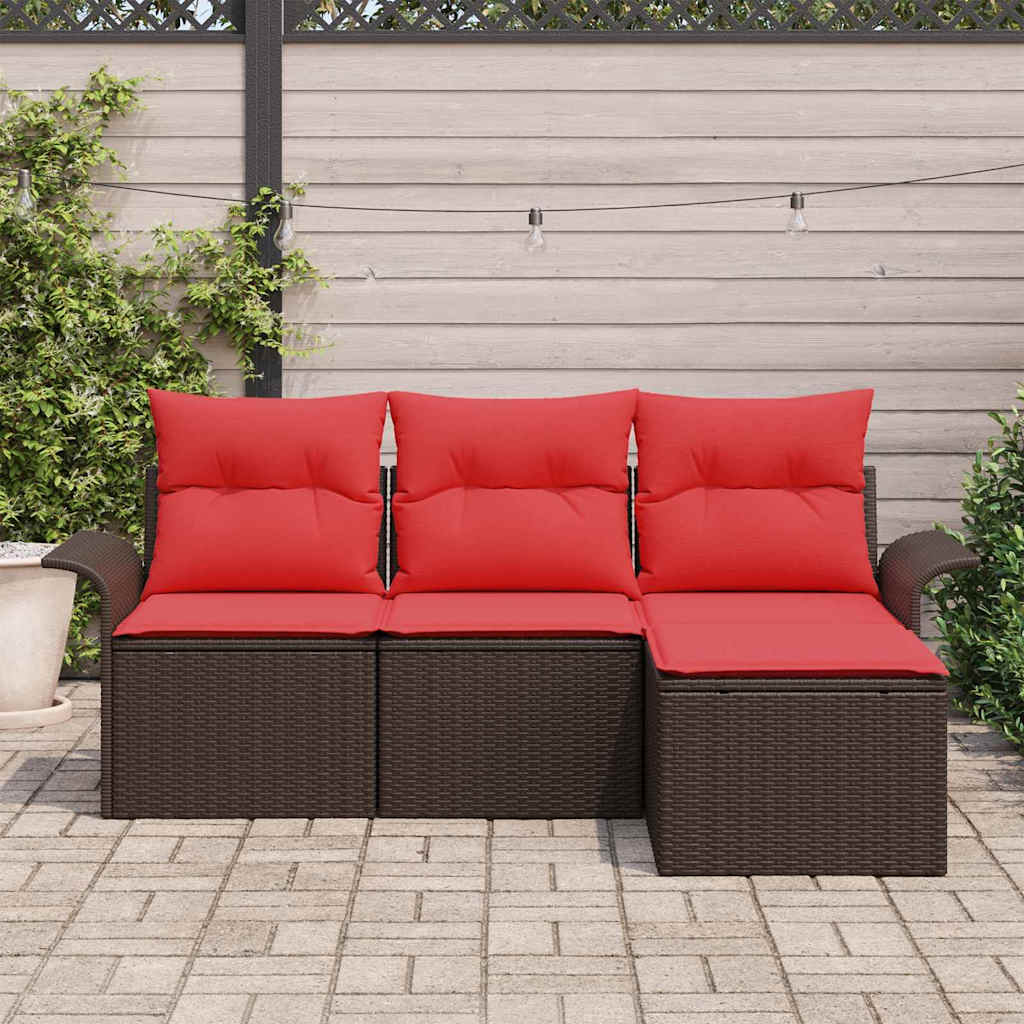 Garden Sofa Set with Cushions 4 pcs Brown Poly Rattan