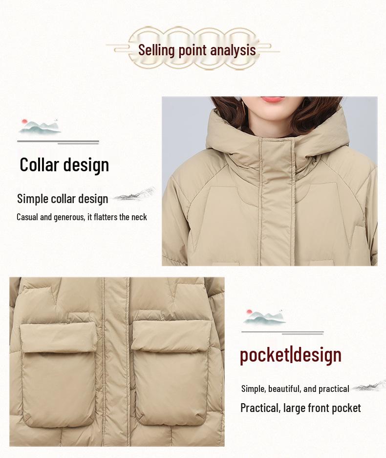 Women's Hooded Thickened Winter Duck Down Coat - Warm Casual Jacket for Middle-Aged Moms