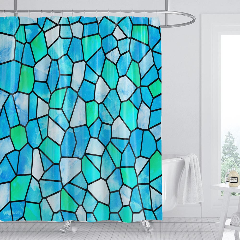 Textile Article Light Nordic Simplicity Mosaic Printed Shower Curtain Washable Curtain With Hook Bathroom Decorative Curtain Modern 3D Shower Curtains