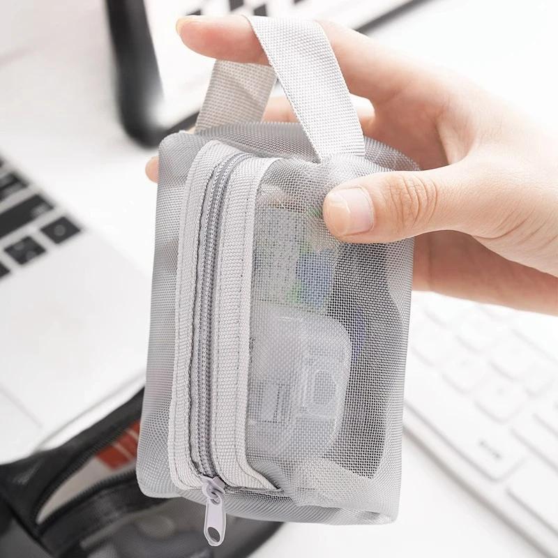 

New Transparent Bag Mini Zipper Portable Square Nylon Mesh Coin Purse Large Capacity Key Earphone Organizer Pouch Card Bag серый
