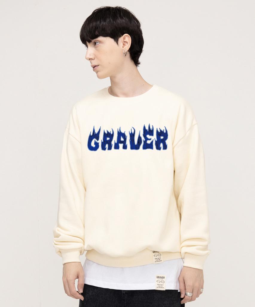 GRAVER [Unisex] Flame Logo Sweatshirt_Cream