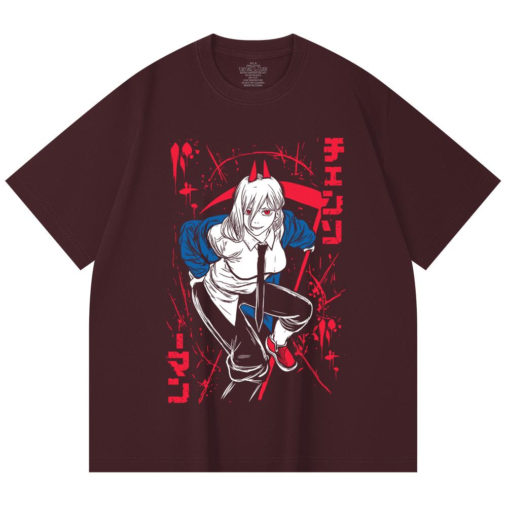 230 Gsm 100% Cotton Chainsaw Man V32 Power Print Unisex Heavy Cotton T Shirt
