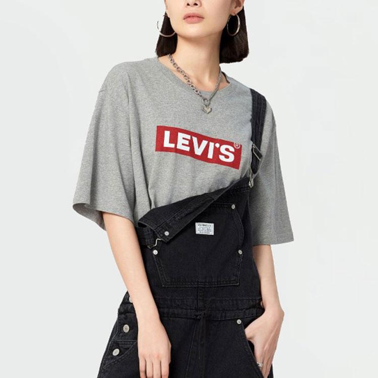 Levis Color Block Logo Printed Round Neck Short Sleeve T-Shirt Men Tops Gray 16143-0435