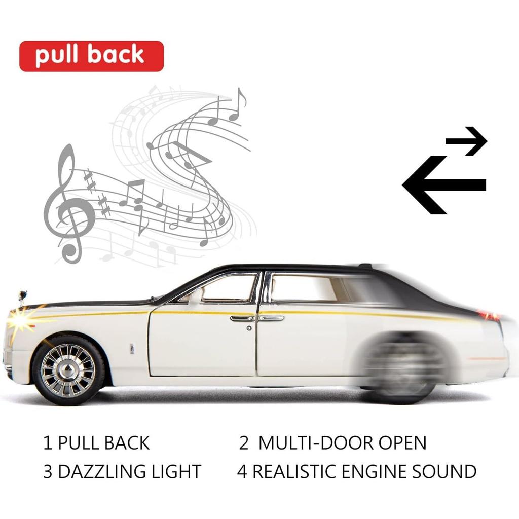 Rolls-Royce Phantom-Modellauto im Maßstab 1/32, Spielzeugauto mit Rückziehfunktion aus Zinklegierung mit Ton und Licht als Geschenk für Kinder, Jungen und Mädchen