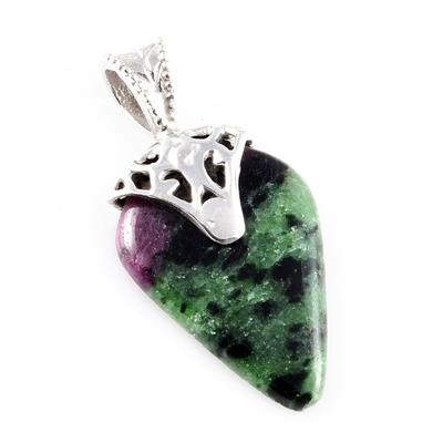 Ruby In Zoisite Handmade Lab-Created 925 Sterling Silver Gift Pendant 1.3" U4f57