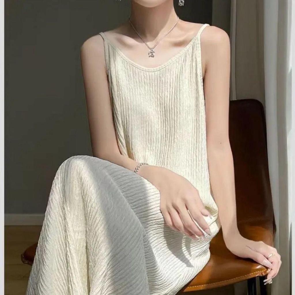 Korean Style Slim Sleeveless Summer Camisole Dress - Elegant, Loose, Solid Color, Trendy Sleepwear