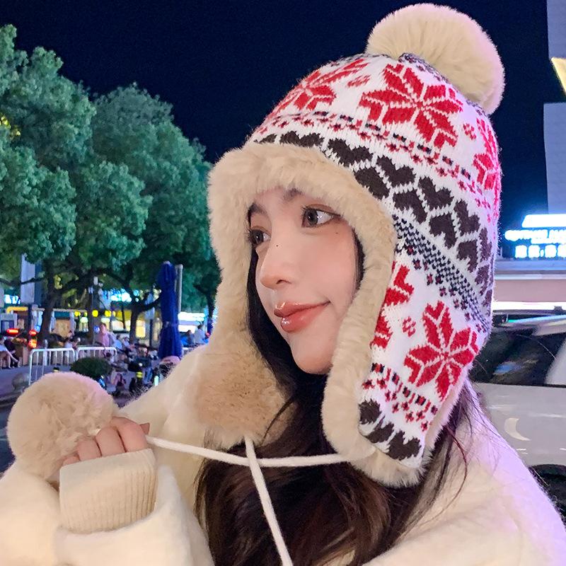 Women's Winter Knit Beanie Hat with Earflap, Long Ear Protection, Stretchy and Thick
