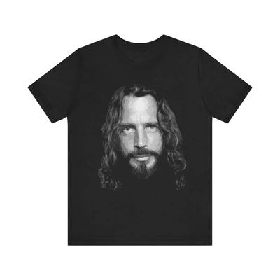 T-shirt Grafica Ritratto Chris Cornell Cotone T-shirt Nera