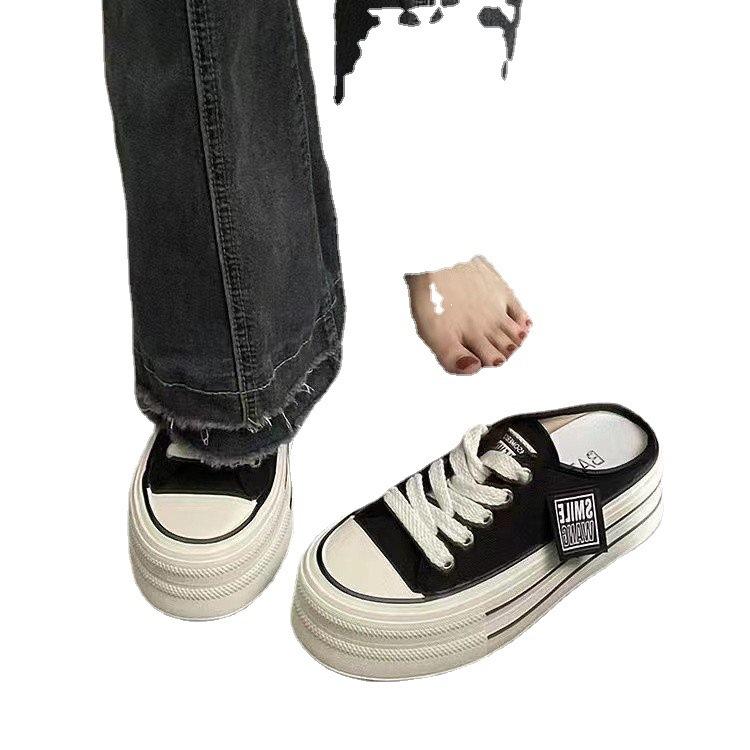 Closed Toe Half Slippers Women's Summer Wear  New Women's Heel-Free Lazy Canvas Shoes Thick Bottom Casual Sandals