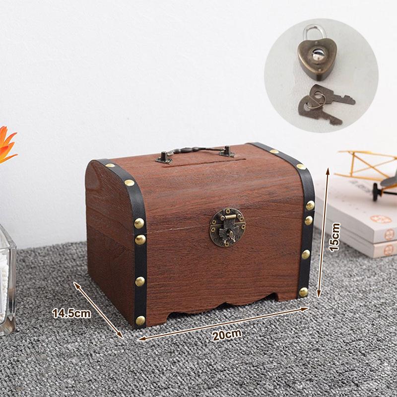 1 Set Vintage Treasure Storage Box Wooden Treasure Chest With Lock Piggy Bank Organizer Saving Box Case For Home Decoration