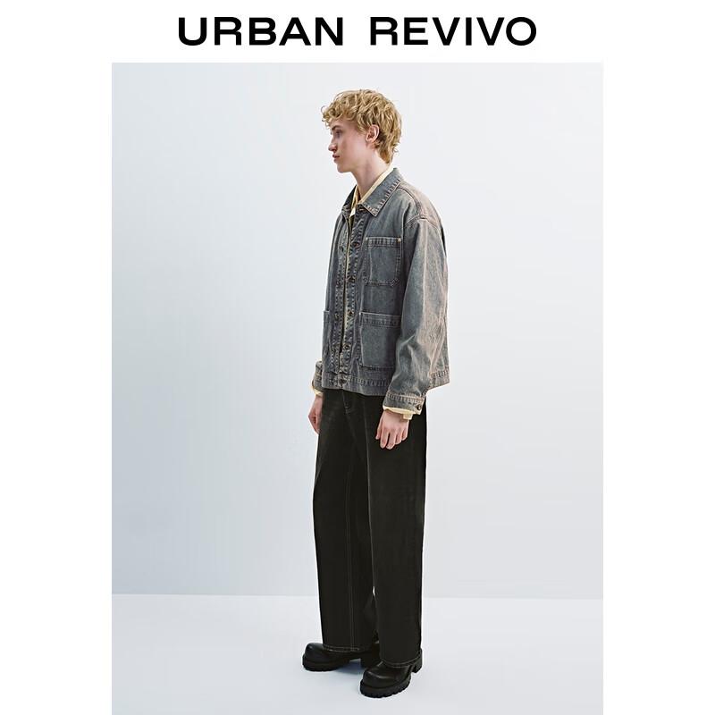 

UR Men s Retro Washed Multi-Pocket Loose Denim Jacket S