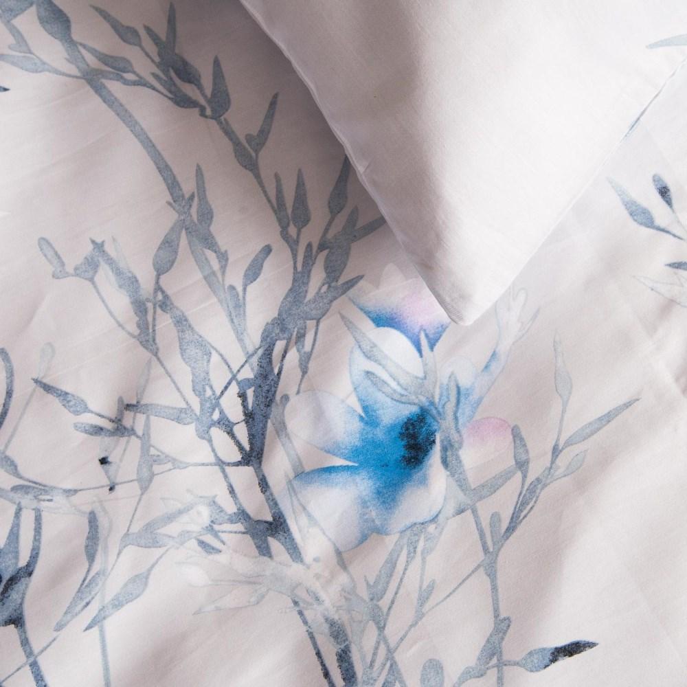 Cotton Bedding 220x200 Satin COTTON Light with Pastel Blue Flowers