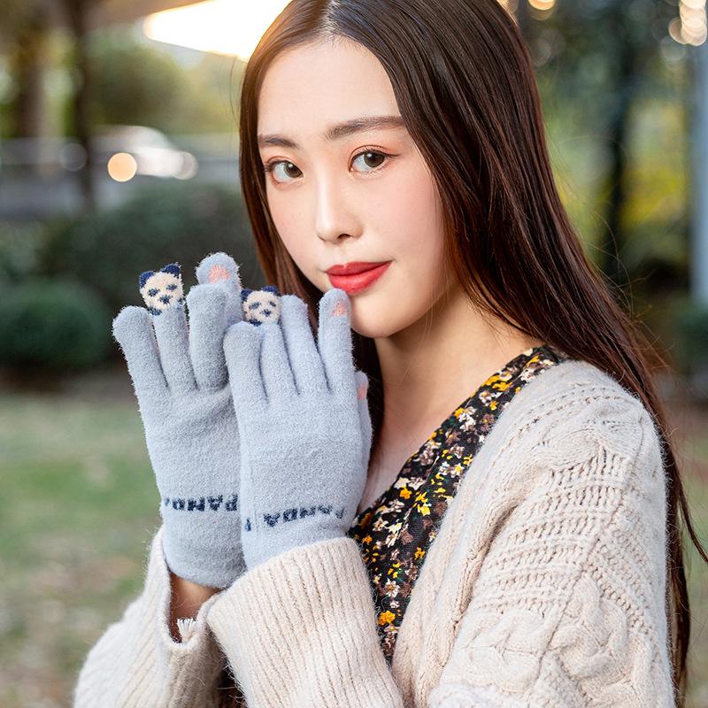 

Плюшевые перчатки для женщин, корейские милые перчатки для велоспорта с плюшевым мишкой, уличные, холодостойкие и теплые, трикотажные перчатки для сенсорных экранов 22*12cm синий