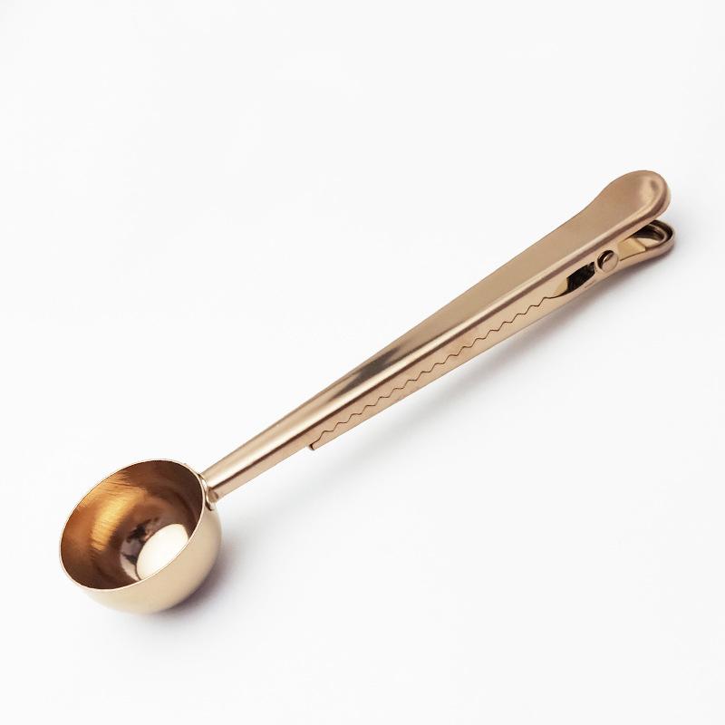Two-in-one Stainless Steel Coffee Spoon Sealing Clip Kitchen Gold Accessories Recipient Cafe Expresso Cucharilla Decoration Use