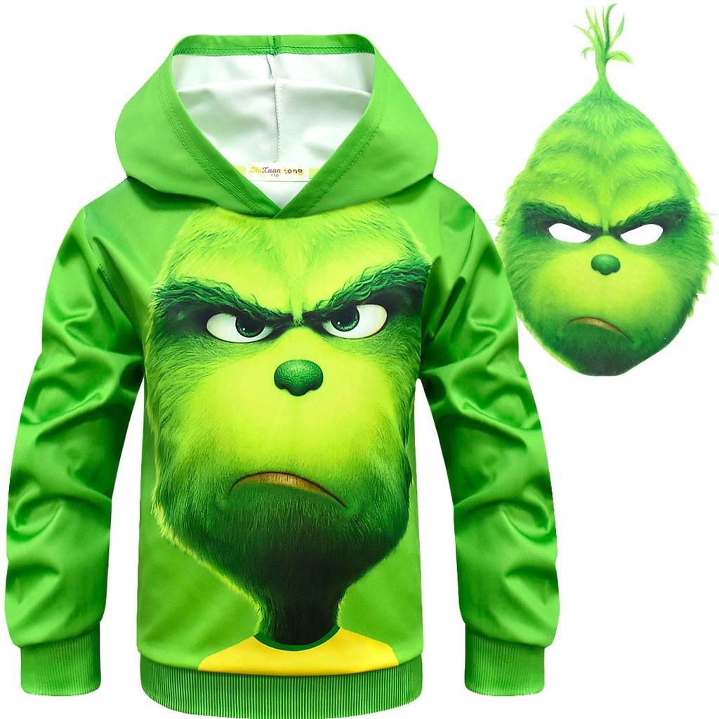 Festive Grinch Pattern Hoodie Kids Sweatshirt Pullover For How The Grinch Stole Christmas Fans