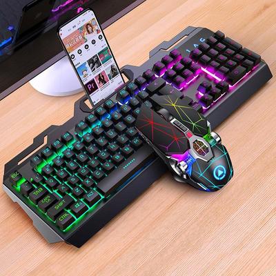 Silver Gaming Keyboard, Mouse, and Headset Set: Mechanical-Feel Keyboard and Mouse Combo