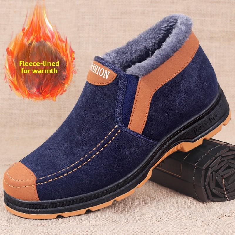 Men's Large Size Cotton Shoes, Men's Warm and Anti-slip Snow Boots, Men's Fleece and Thick Cotton Shoes for The Elderly