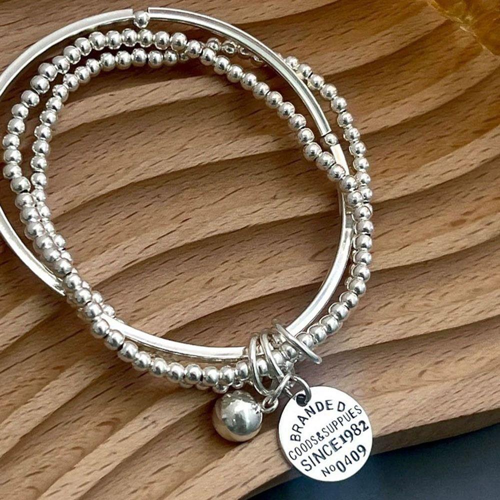 Light Luxury Three Layers Round Bead Bracelets INS Cuff Hand Bangles Jewelry Gifts
