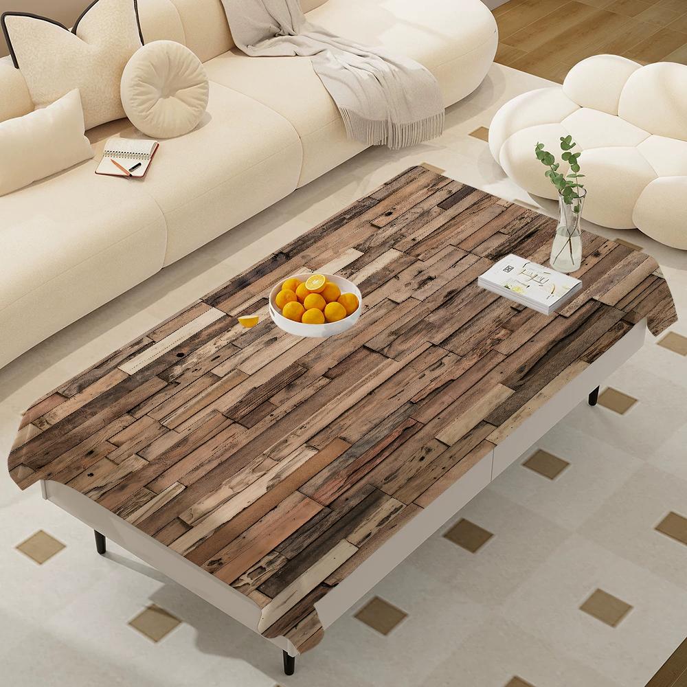 Beautiful Wood Rectangular Tablecloths Washable Wedding Party Kitchen Dining Living Room Birthday Decoration Table