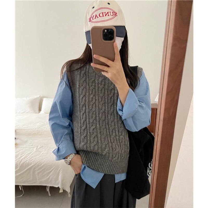 YYFS Dámská móda Ležérní podzim Zima Jednobarevné svetry bez rukávů s výstřihem do O