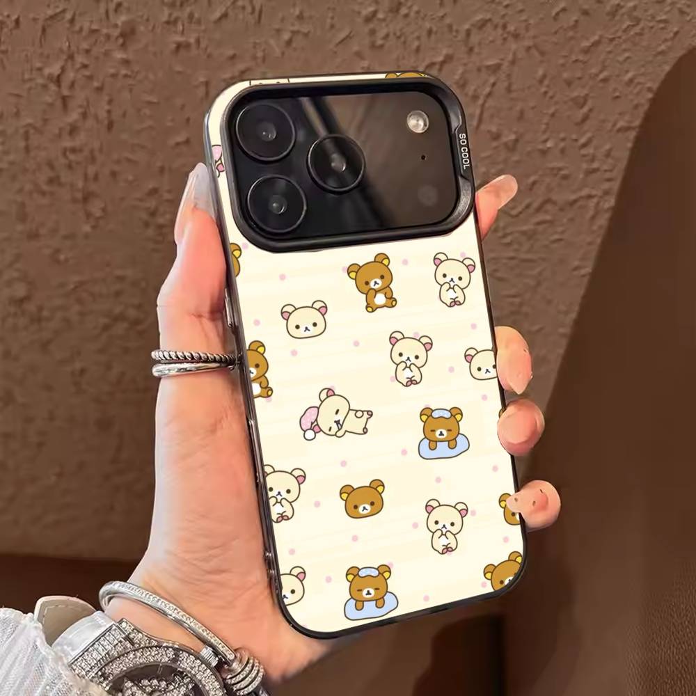 

Чехол для телефона Relax K-kuma R-Rilakkuma для iPhone 17 16 15 14 13 12 11 Pro Max Plus Серебристый конфетный Матовый чехол iPhone15pro