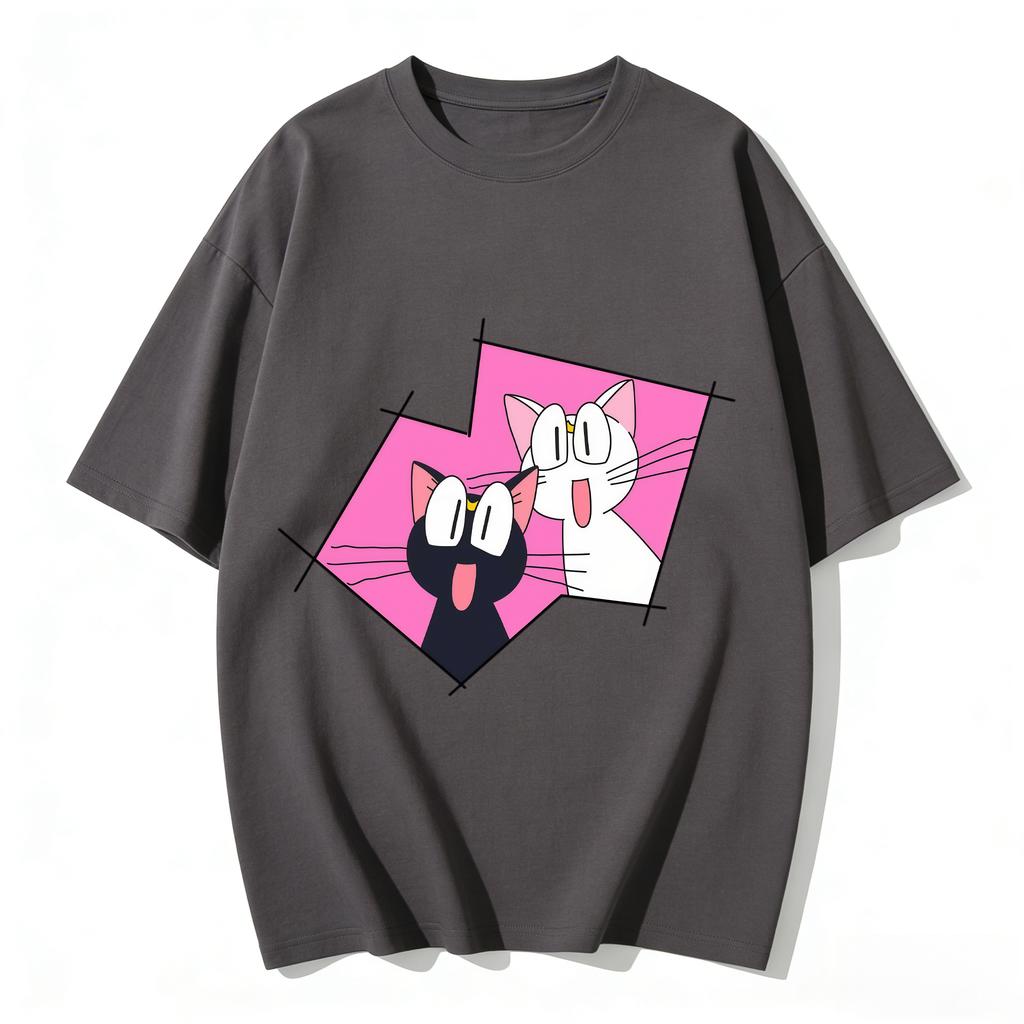 2026 Hot Sailor Moon Luna Artemis Cat Anime Print Casual Short Sleeve T-shirt Family Matching T-shirts High Quality Fashionab