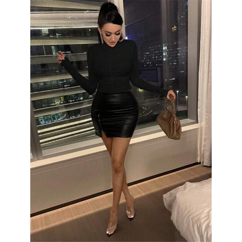 Women's Autumn and Winter Bottoming Slim Hundred Pleated Small High Neck T-shirt