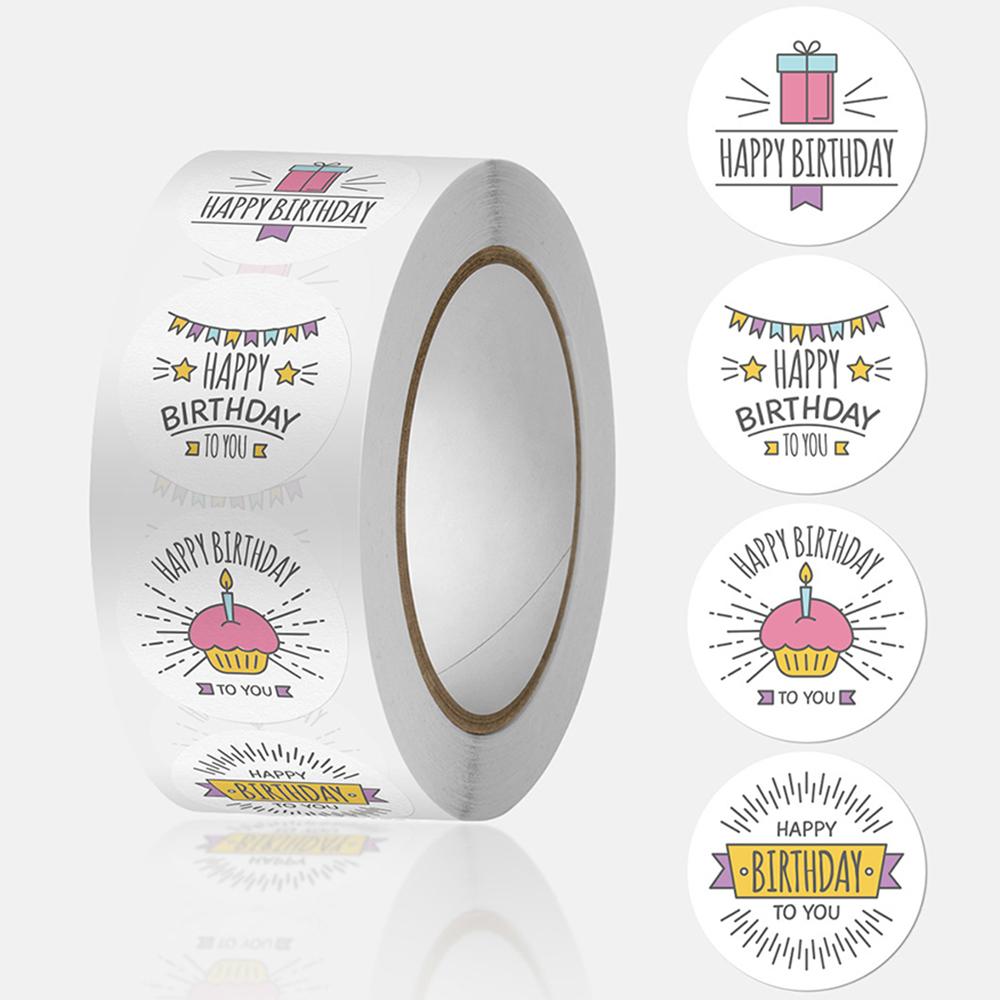 50-500Pcs Cute Happy Birthday Stickers 2.5Cm1 Inch Children'S Birthday Party Gift Sealing Decorations Greeting Card Labels