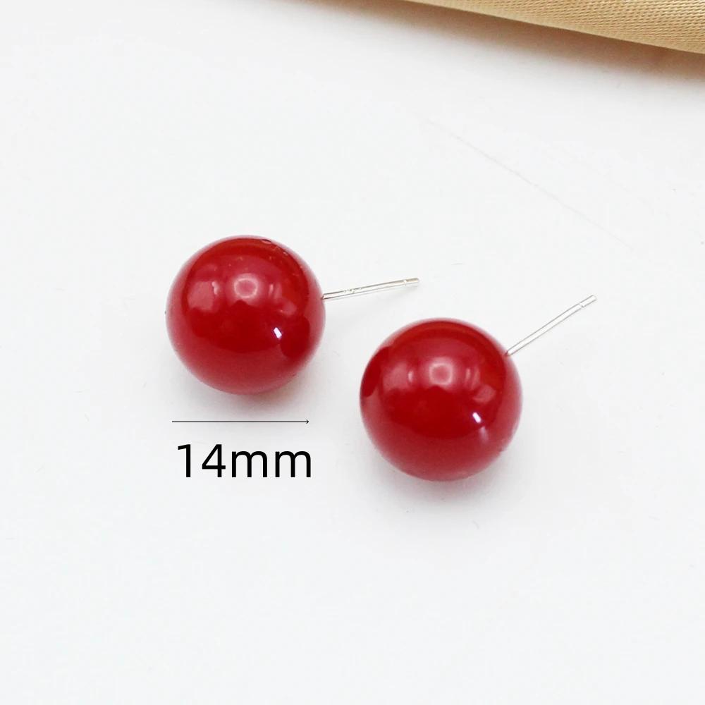 4mm 6mm 8mm 14mm Rote Farbe Runde Imitationsperlen Ohrstecker für Damen Elegantes Romantisches Temperament Schmuckzubehör Geschenk