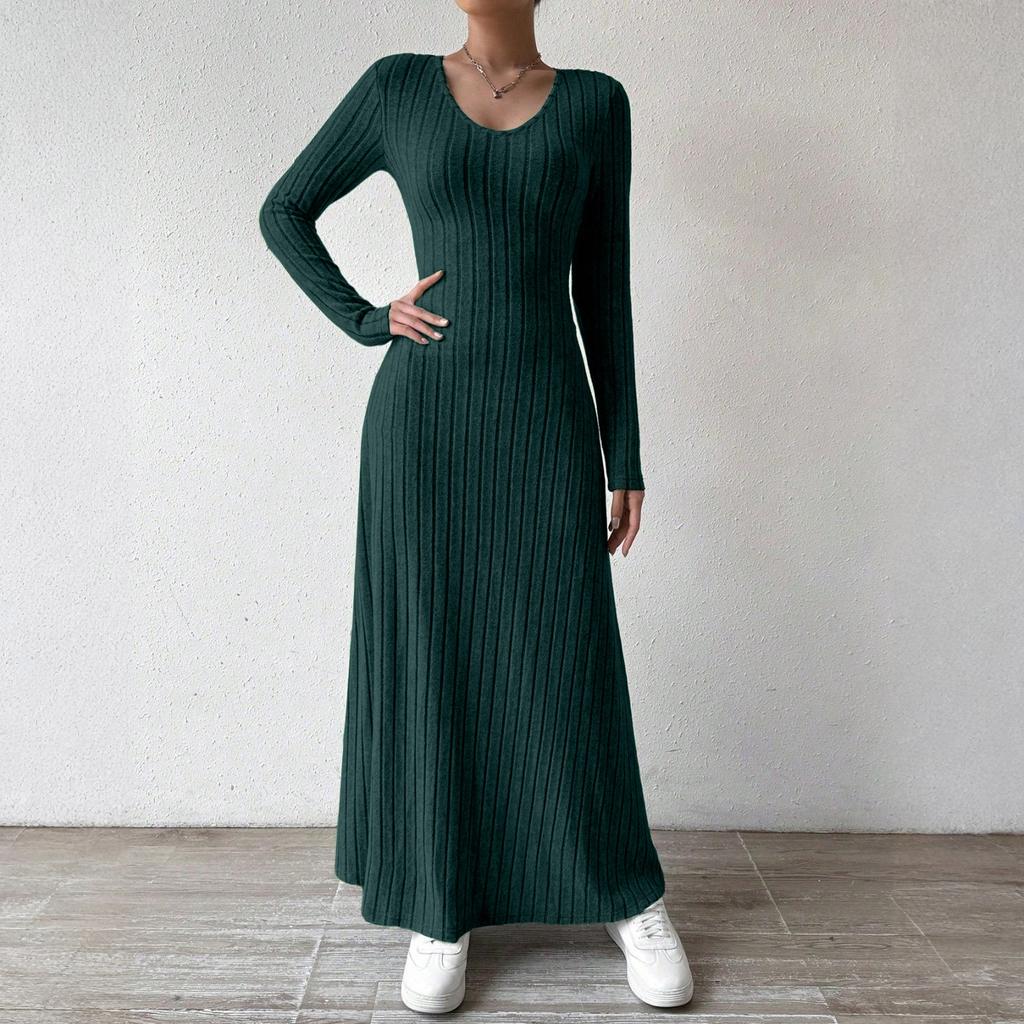 Women's Long Sleeve Dress Fall Casual T Shirt Loose Fit Pleated Front Dresses With Pockets