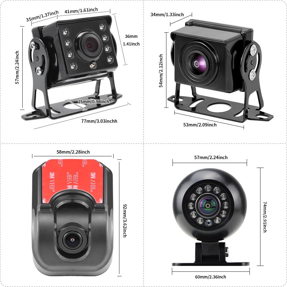 10.36 Inch 4 Split Screen Dash Cam Monitor with 4 PCS 1080P Front Rear Camera Truck Trailer Bus RV Wireless Carplay Android Auto