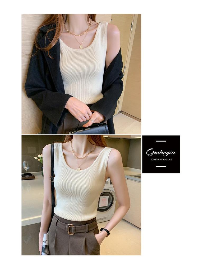Women's French Chic Knitted Camisole: Summer Ice Silk Vest with Stylish Back Design