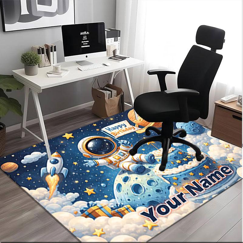 1PC Custom Name Space Astronaut Birthday Theme Floor Mat Ideal for Living Room, Game Rooms, Office, Bedroom,Floor Mat Playful Design