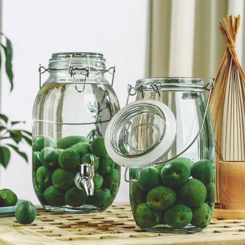 Deronder Plum Wine Glass Bottle, Fruit Wine Bottle, 2L/3L/4L/5L Capacity, Large Capacity Food Storage Container, Glass Airtight Jar, Airtight Canister