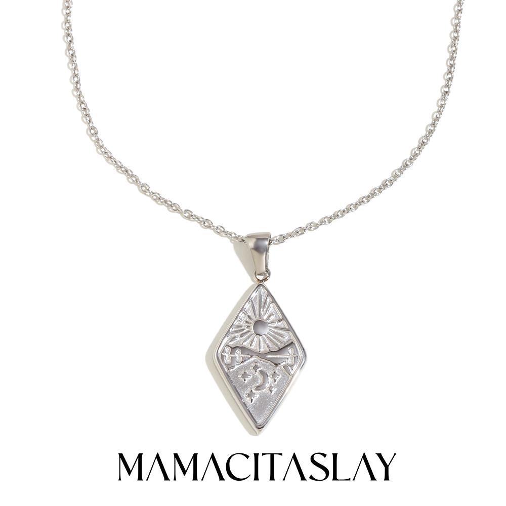 

MamacitaSlay 316L Stainless Steel Rhombus Sun Moon Star Necklace Party Waterproof Neck Jewelry Women s Unique Elegant Necklace 45cm срібний