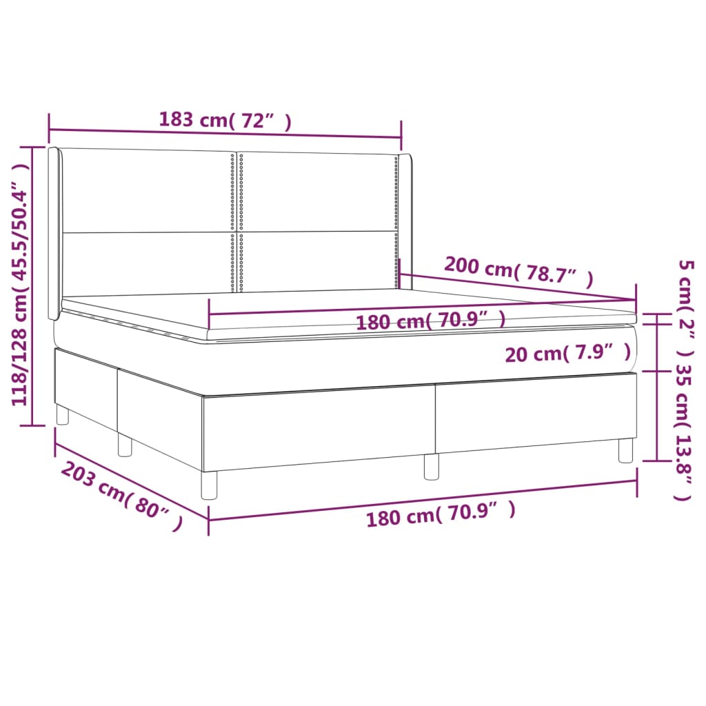 Box Spring Bed with Mattress & LED Dark Brown 180x200 cm Fabric