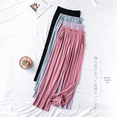Women's Modal Wide-Leg Drawstring Pants - Solid Color, Elastic Waist, Loose Fit for Home or Outdoors.