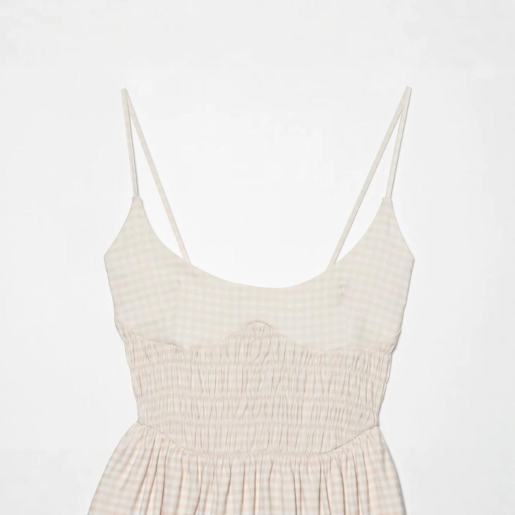 Summer French European and American women's clothing new small plaid mini balloon slimming suspender dress