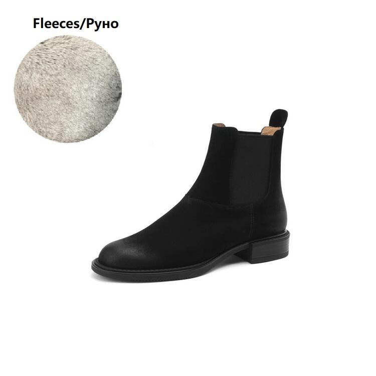 Fashion NEW Autumn/Winter Women Boots Round Toe Low Heel Chelsea Boots Genuine Leather Shoes for Women Retro Ankle Boots botas de mujer