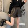 Women's Fall Spring Casual Versatile Slimming Elastic Waist Wide Leg PU Leather Shorts Outer Wear Petite Hot Pants Mini Shorts