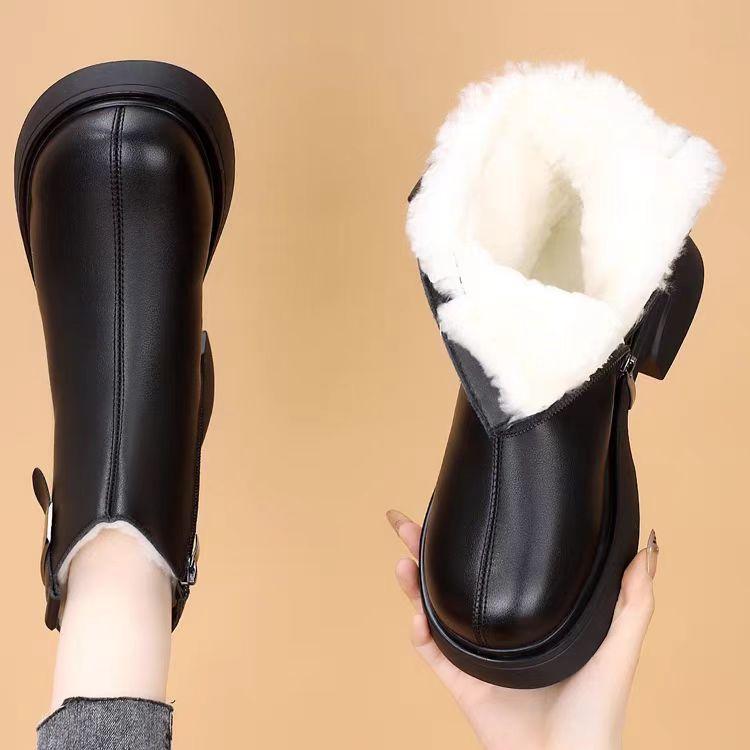 Зимние теплые хлопковые ботинки Зимние цельные снегоступы Утепленные ботинки Средние нескользящие большие хлопковые ботинки 35