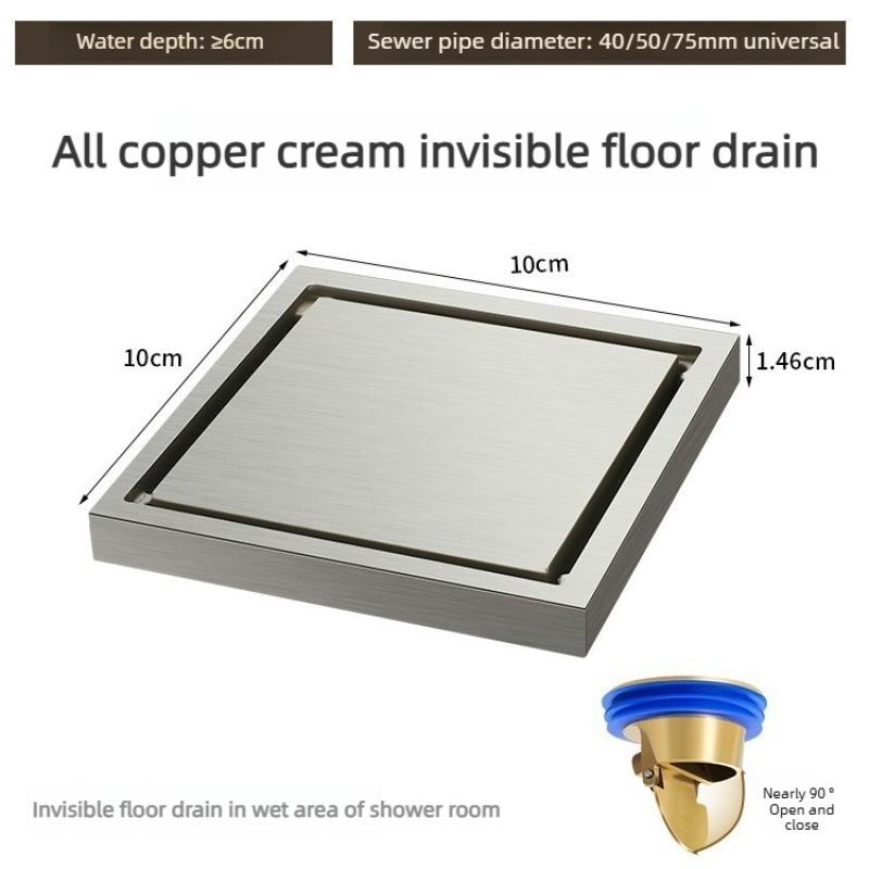 Gun Gray All Copper Anti Odor Bathroom Shower Room Sewer Invisible Floor Drain Washing Machine Toilet Drainage Device