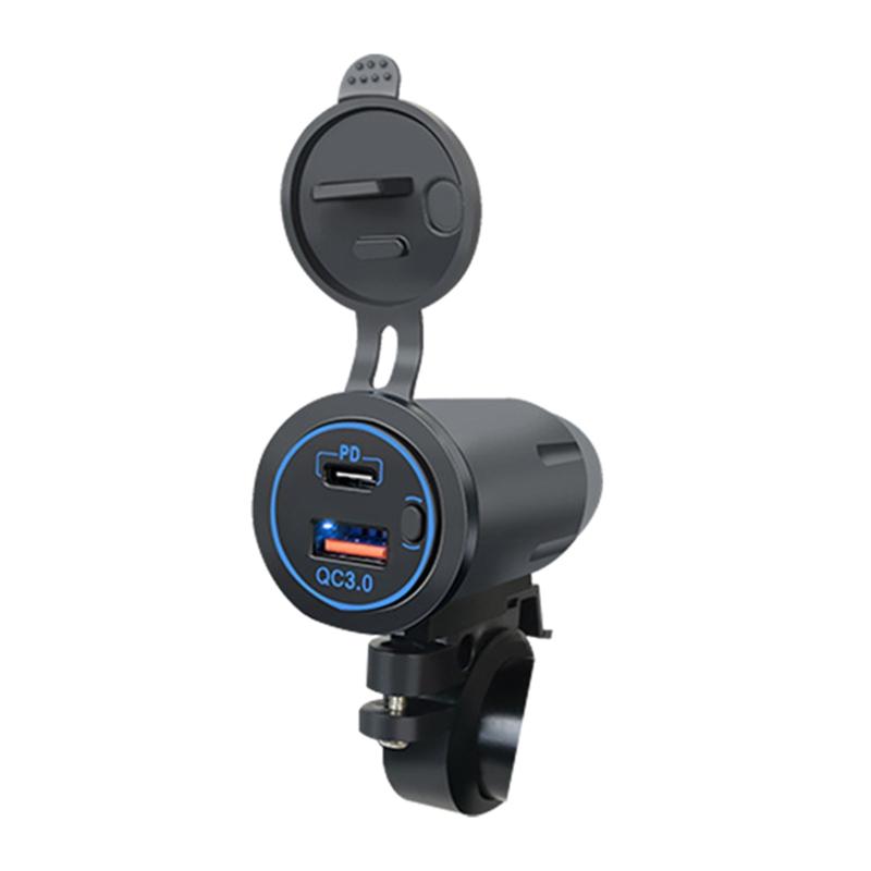 PD QC3.0 Doppel-USB-Ladebuchse Steckdose Netzteil mit wasserdichter staubdichter Abdeckung für 12/24V Auto Motorrad Boot ATV