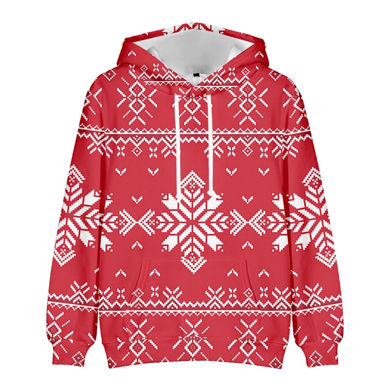 Свитер с капюшоном с рождественским принтом и длинными рукавами для мужчин и женщин — фото 3